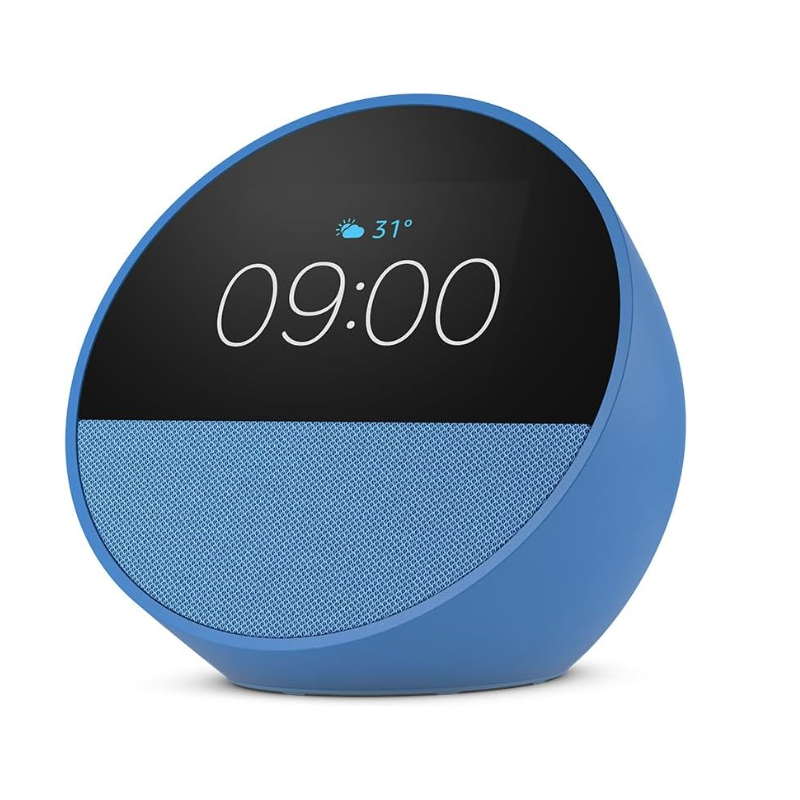 Echo Spot (2024 release), Smart alarm clock with vibrant sound + Alexa, Ocean Blue